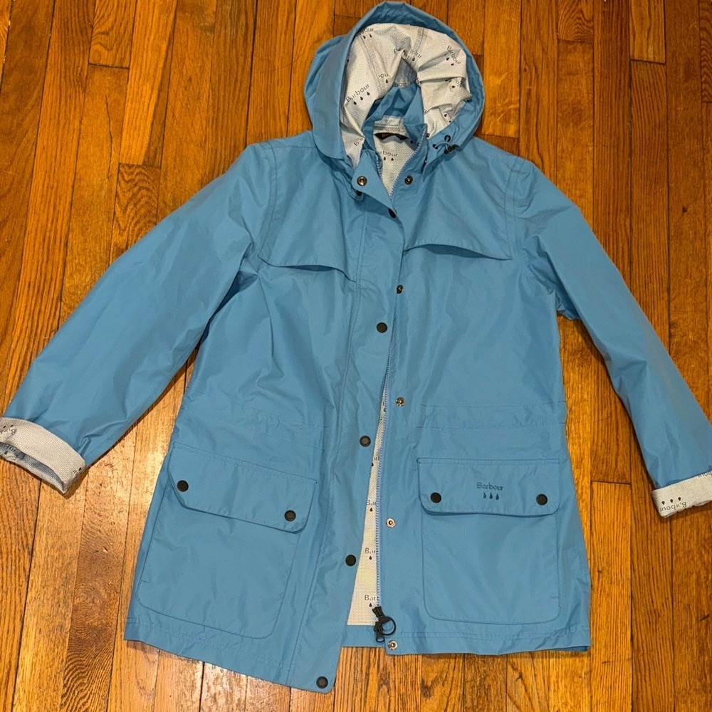 Barbour Sky Blue Hooded Trench Coat